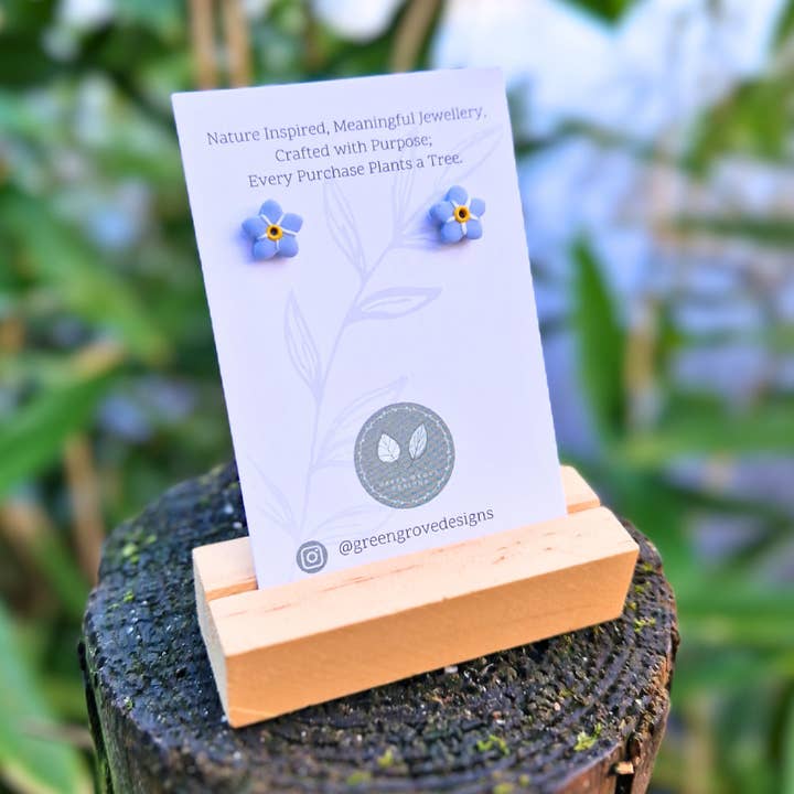 Spring Forget-me-not Flower Polymer Clay Stud Earrings for wholesale by Green Grove Designs