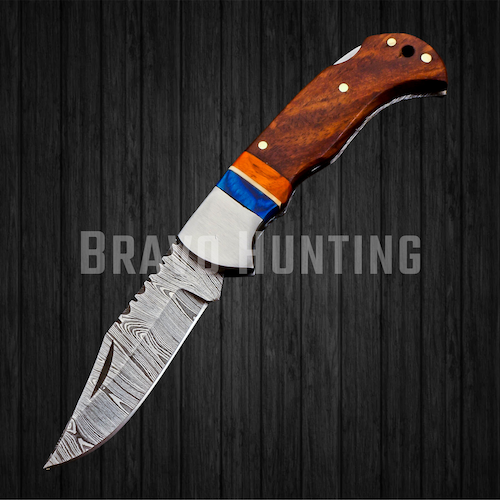 Bravohandicrafts – wholesale Pocket knife/holder – 6.5" Damascus Steel Folding Pocket Knife Handmade Sheath5