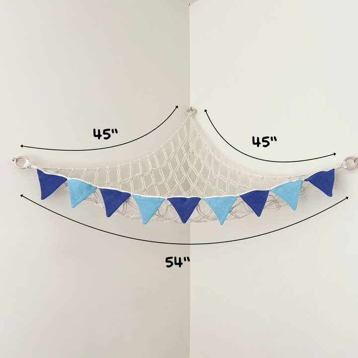 Whimsy Walls – wholesale Leksaksförvaringslåda - Barn och baby – Makramé leksakshängmatta - Förvaring av gosedjur - Blå