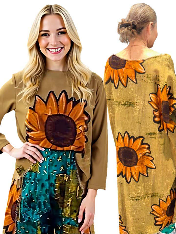 Hi-Lo Tunic with Sunflower for wholesale by LeParisPetit by I Love Linen