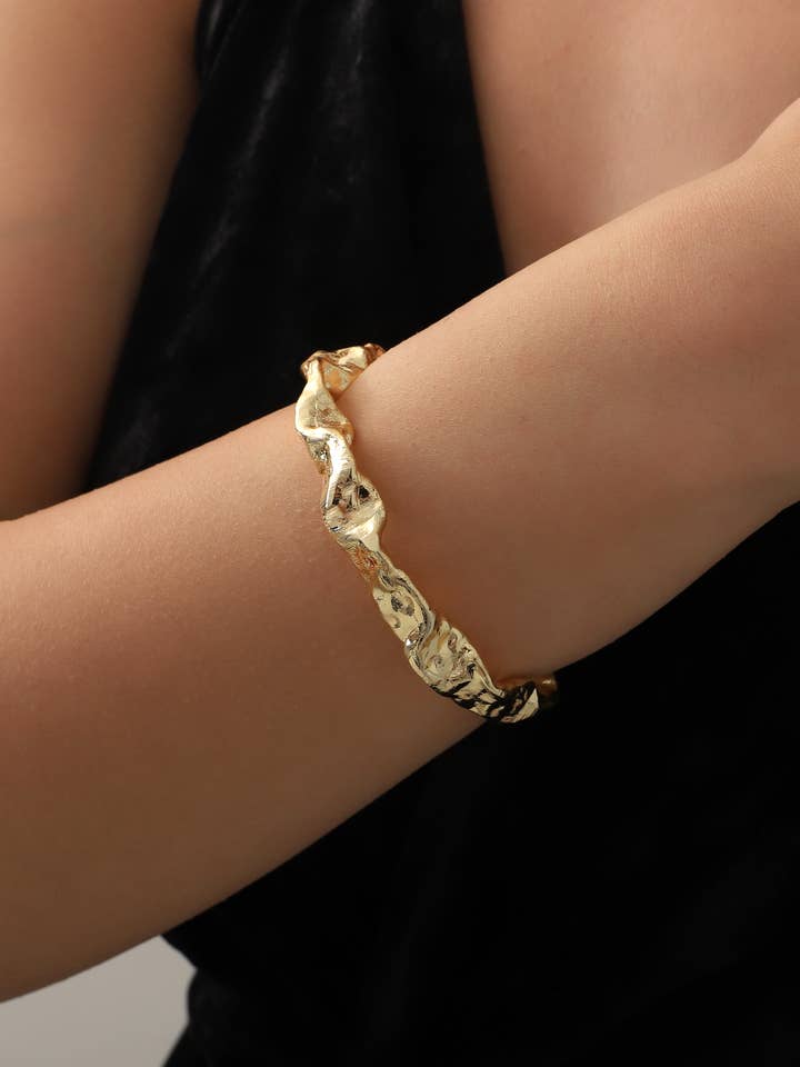 Gold Plated Hammered Abstract Cuff Bracelet for wholesale by BUBU BY TEKIN SHOP