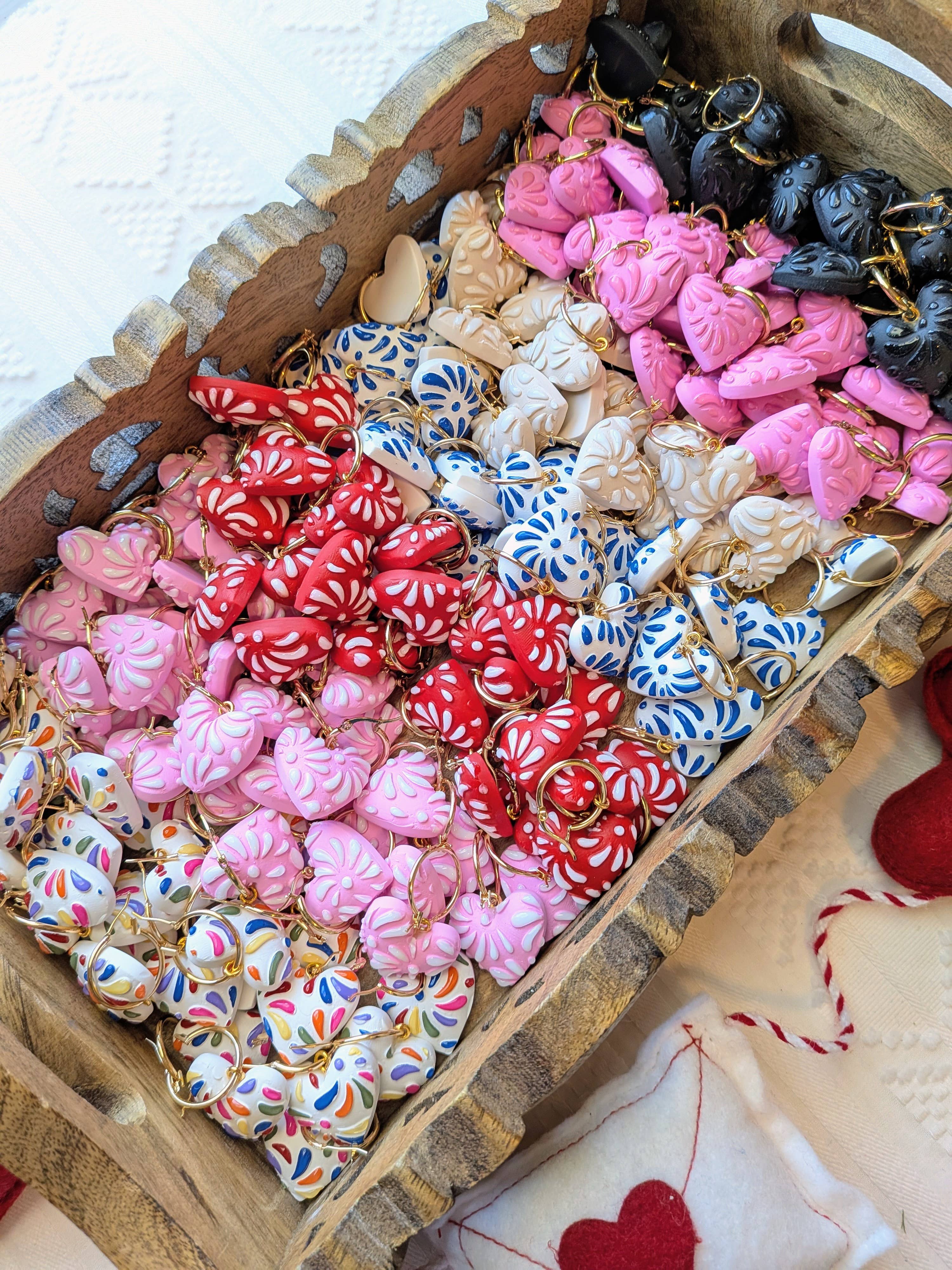 Moon & Cats - Wholesale Dangle Earrings - Otomi talavera hearts2