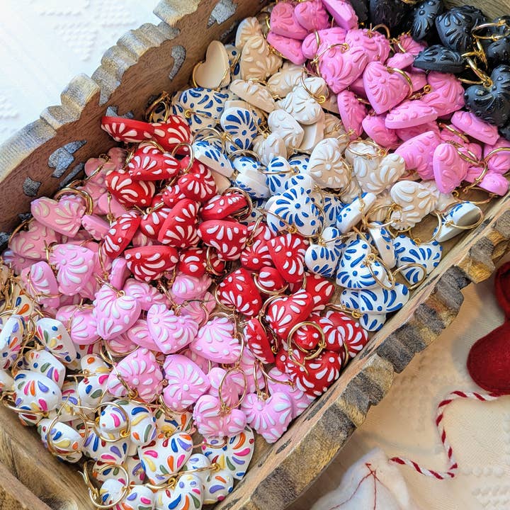 Moon & Cats - Wholesale Dangle Earrings - Otomi talavera hearts2