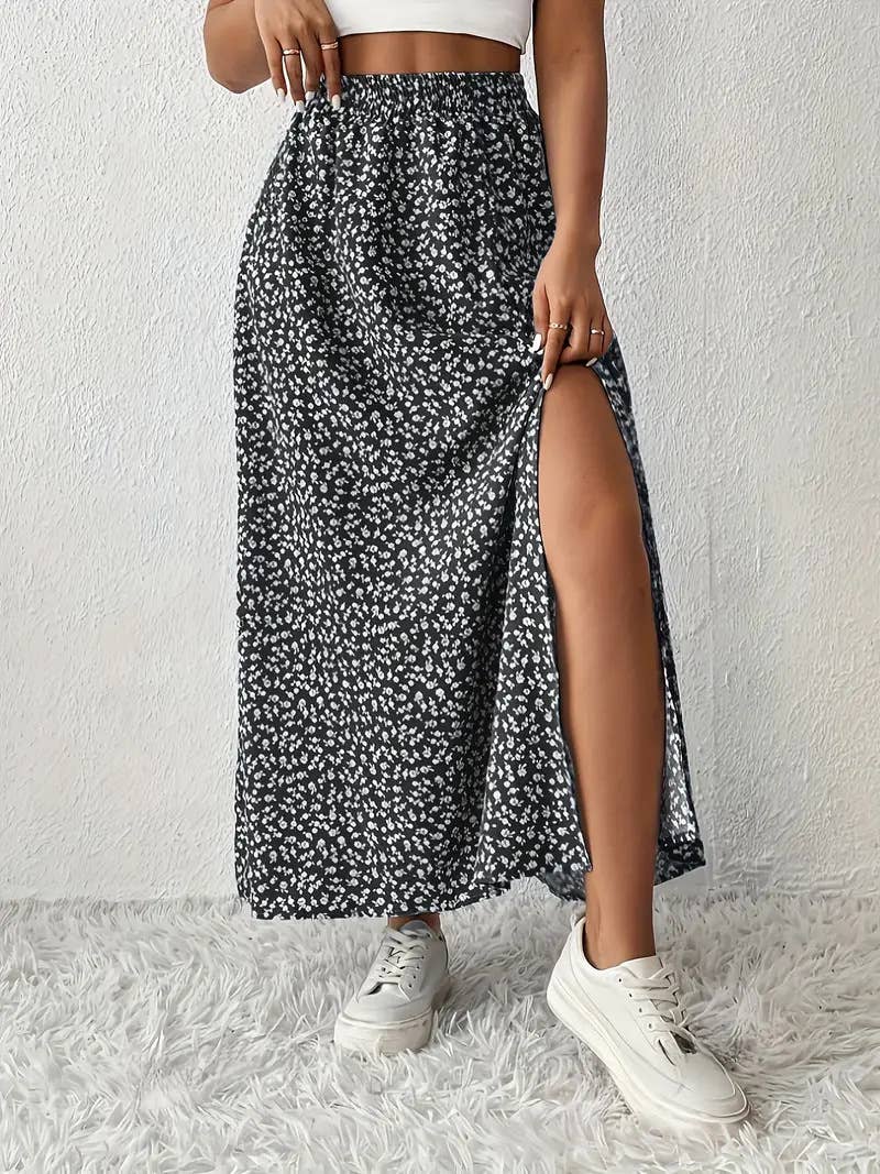 Rosa Clothing - Wholesale Skirt - Women's - Floral Slit A-Line Hip-Wrap Mid-Waist Maxi Skirt3