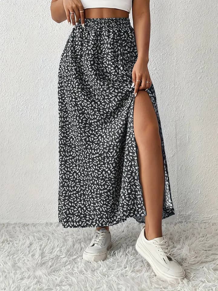 Rosa Clothing - Wholesale Skirt - Women's - Floral Slit A-Line Hip-Wrap Mid-Waist Maxi Skirt3