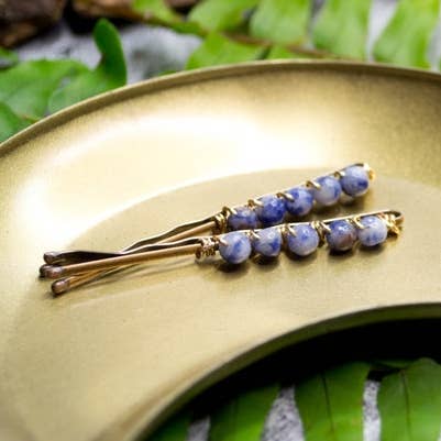 Wire Wrapped Blue Sodalite Hairpins Barrettes for wholesale by Miss Penny Lane
