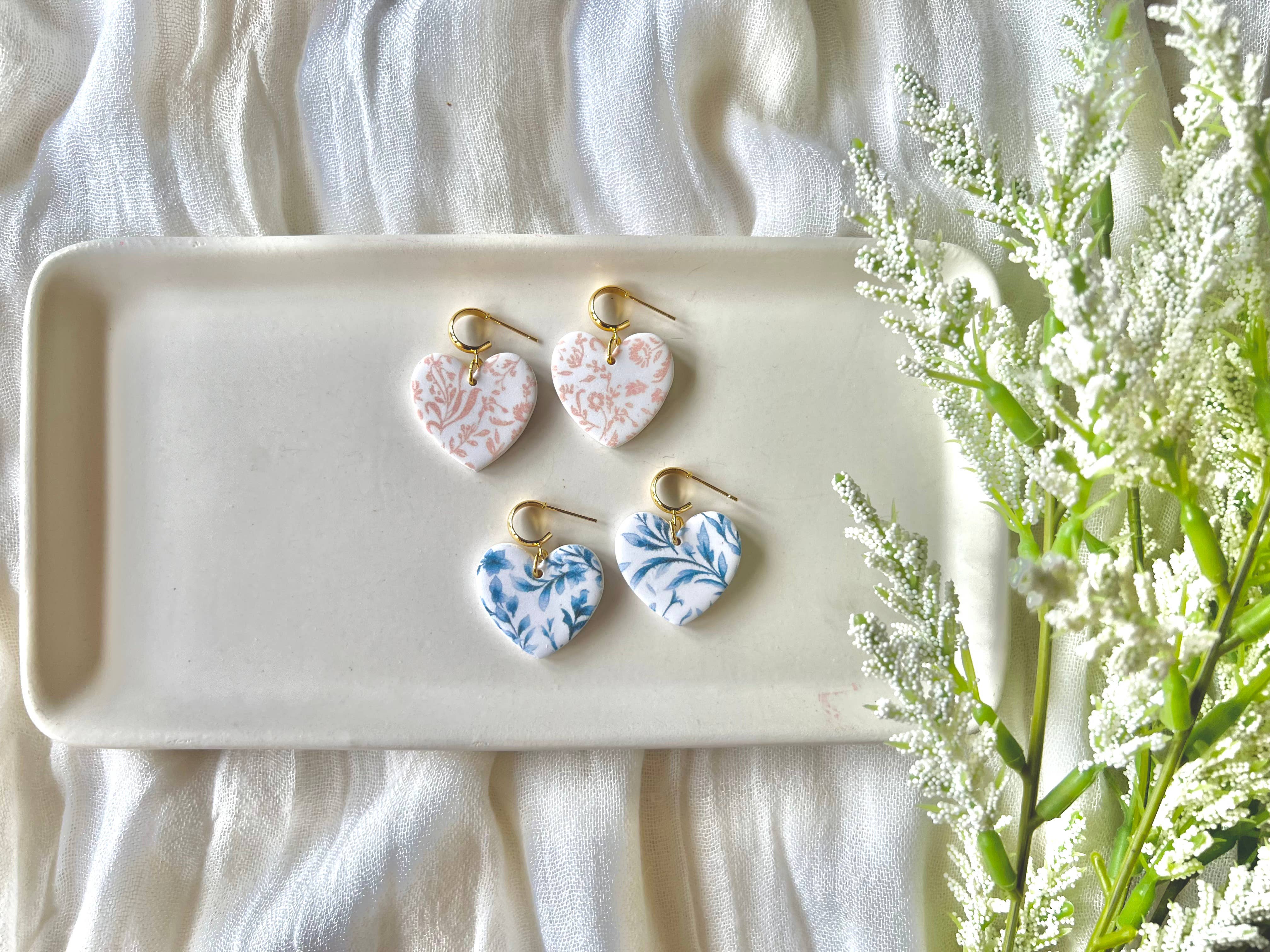 SeizeTheClayJewelry – wholesale Dangle earrings – Floral Heart Earrings, Orange Heart Earrings, Blue Hearts4