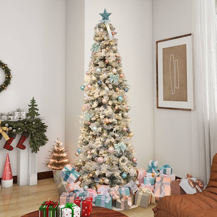 Abble – wholesale Artificial Christmas tree – Pre-Lit Snow Flocked Artificial Pencil Christmas Tree