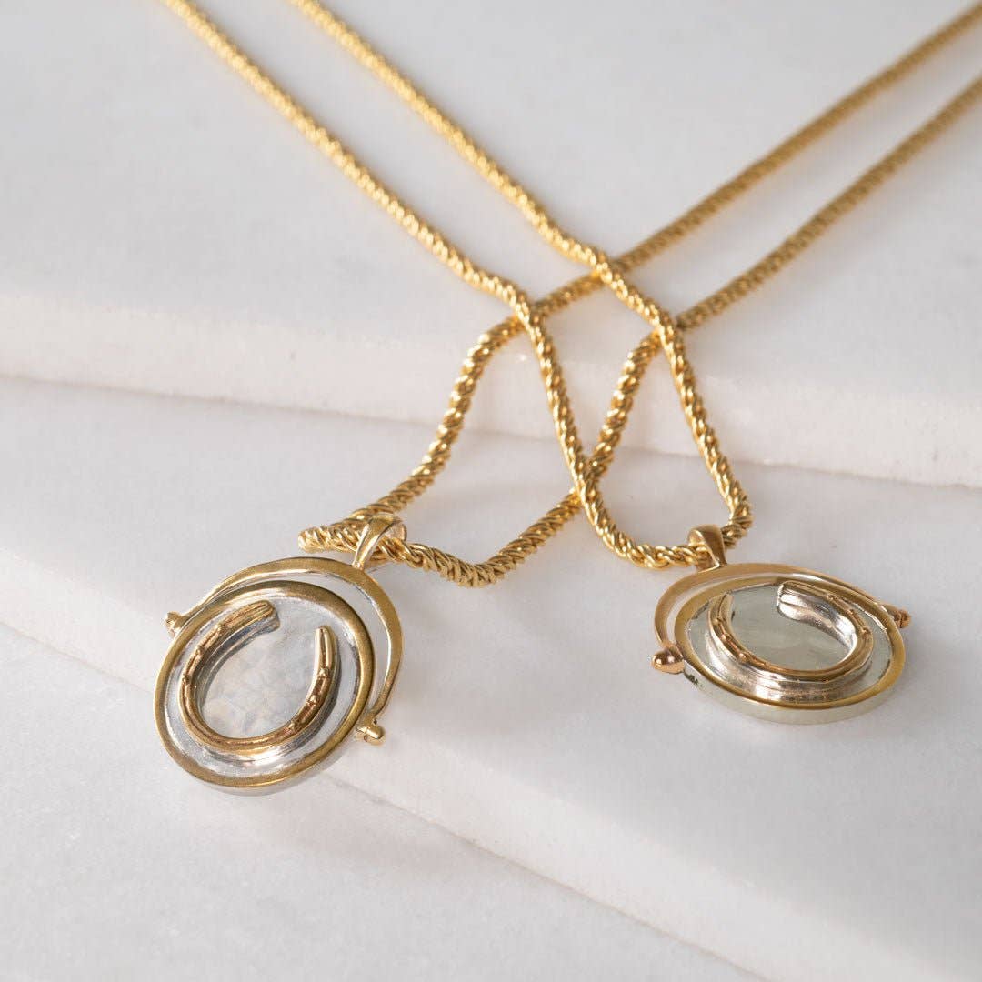 URBAN-EQUESTRIAN - Wholesale Pendant/Charm Necklace - Cody - Two Tone Crown Coin Horseshoe Necklace2