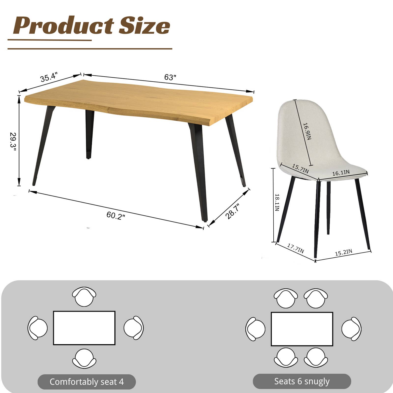 39F Inc. - Wholesale Chair - 5-Piece Dining Set-63" Wave-Edge Table and Chair Options12