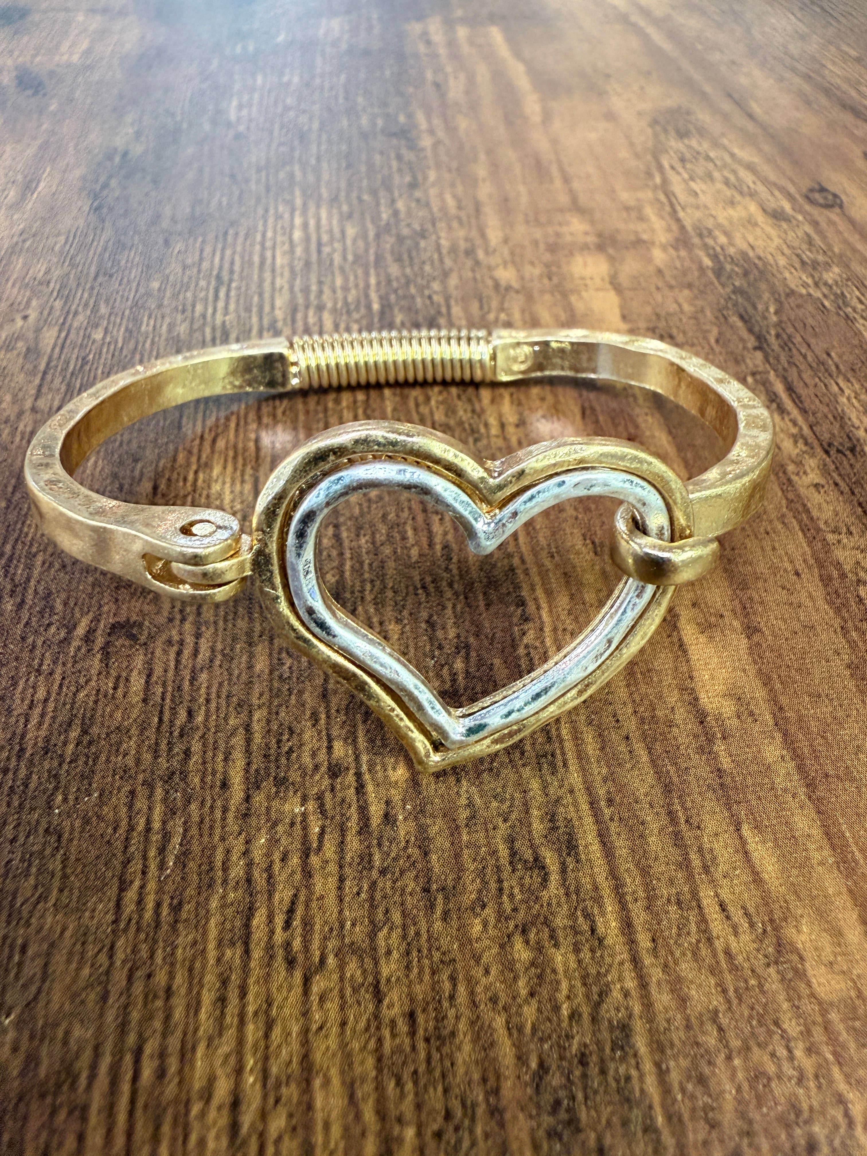 Paco Designs - Wholesale Cuff Bracelet - Mixed Metal Heart Cuff Bracelet -Silver/Gold 8