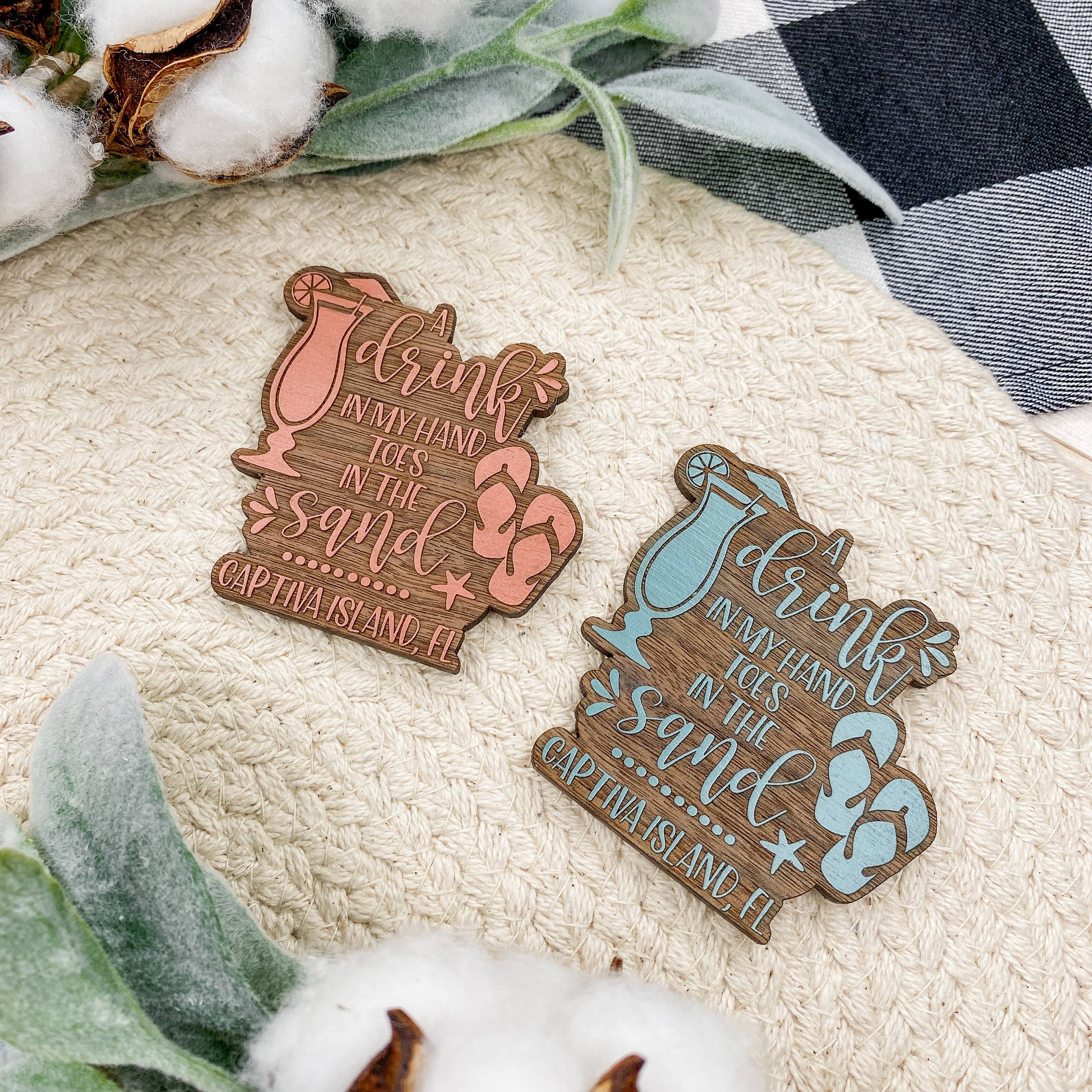 The Cottonseed Marketplace - Wholesale Magnet - Drink in My Hand, Toes in the Sand - Wooden Magnet1