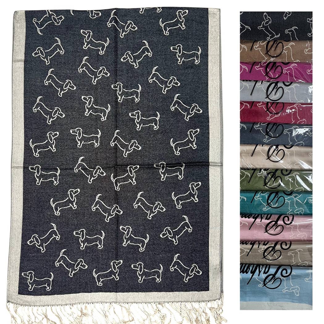 12 COLORES SURTIDOS Chal de Pashmina con Patrón de Teckel Juguetón de venta al por mayor en Faire5