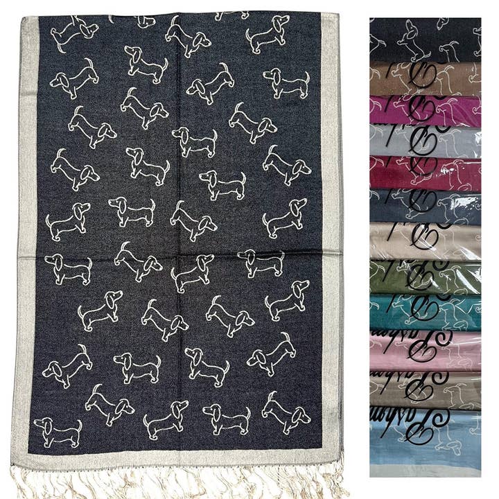 ASSORTED COLORS Playful Dachshund Pattern Pashmina Shawl for wholesale on Faire5