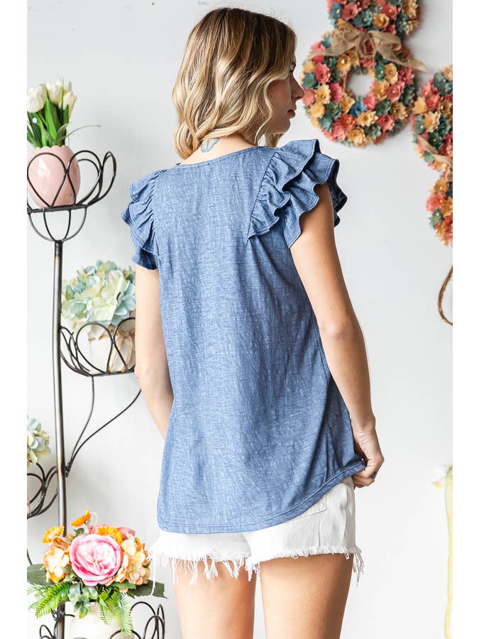 7th Ray - Vendita all'ingrosso Camicetta - Donna - Top a doppia balza a forma di V in misto cotone solido T547411