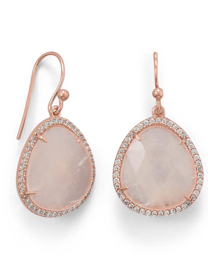 18 k roseforgyldt rosenkvarts ovale Cz Drop øreringe for engroshandel hos Stephen Oliver