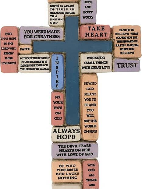 Inspirational Resin Wall Cross for Words of Encouragement for wholesale by Village Gift Importers