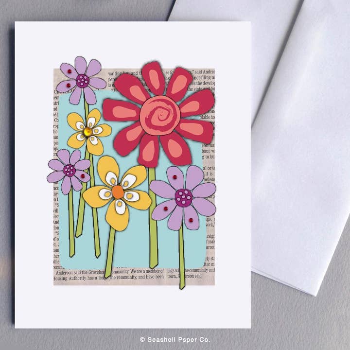 Blank Flowers Card for wholesale by Seashell Paper Co.