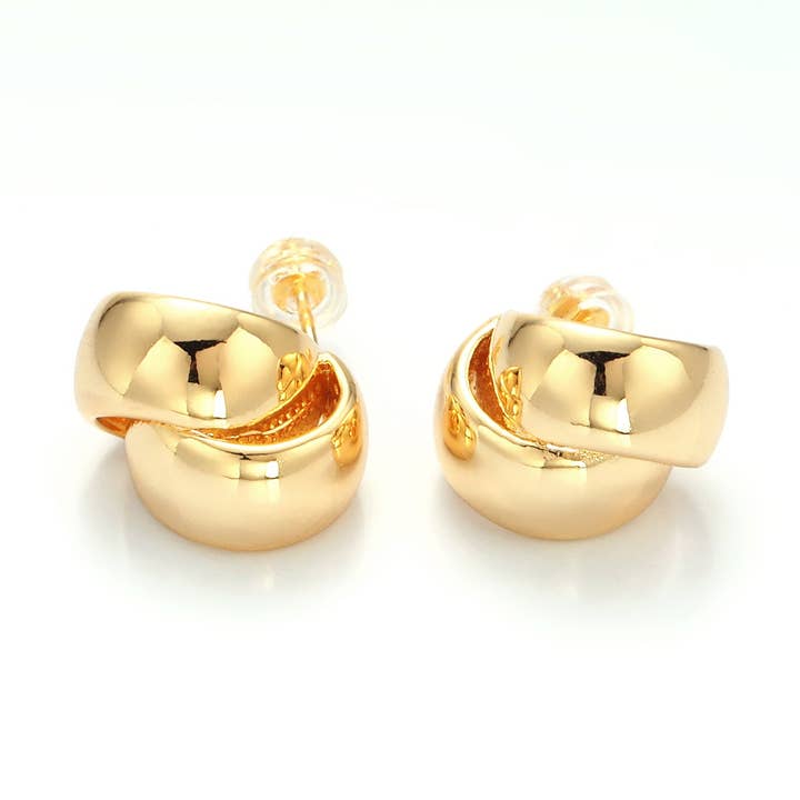 Brincos de Argola em Forma de C com Banda Dupla Larga de 15mm em Ouro por atacado de Simply Jewels