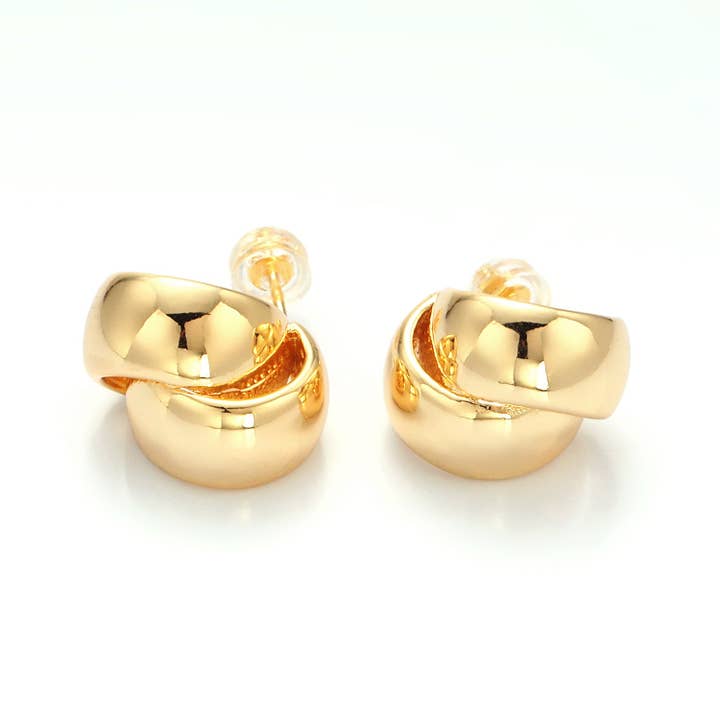 Gold 15mm Double Wide Band C-Shaped Hoop Earrings for wholesale by Simply Jewels