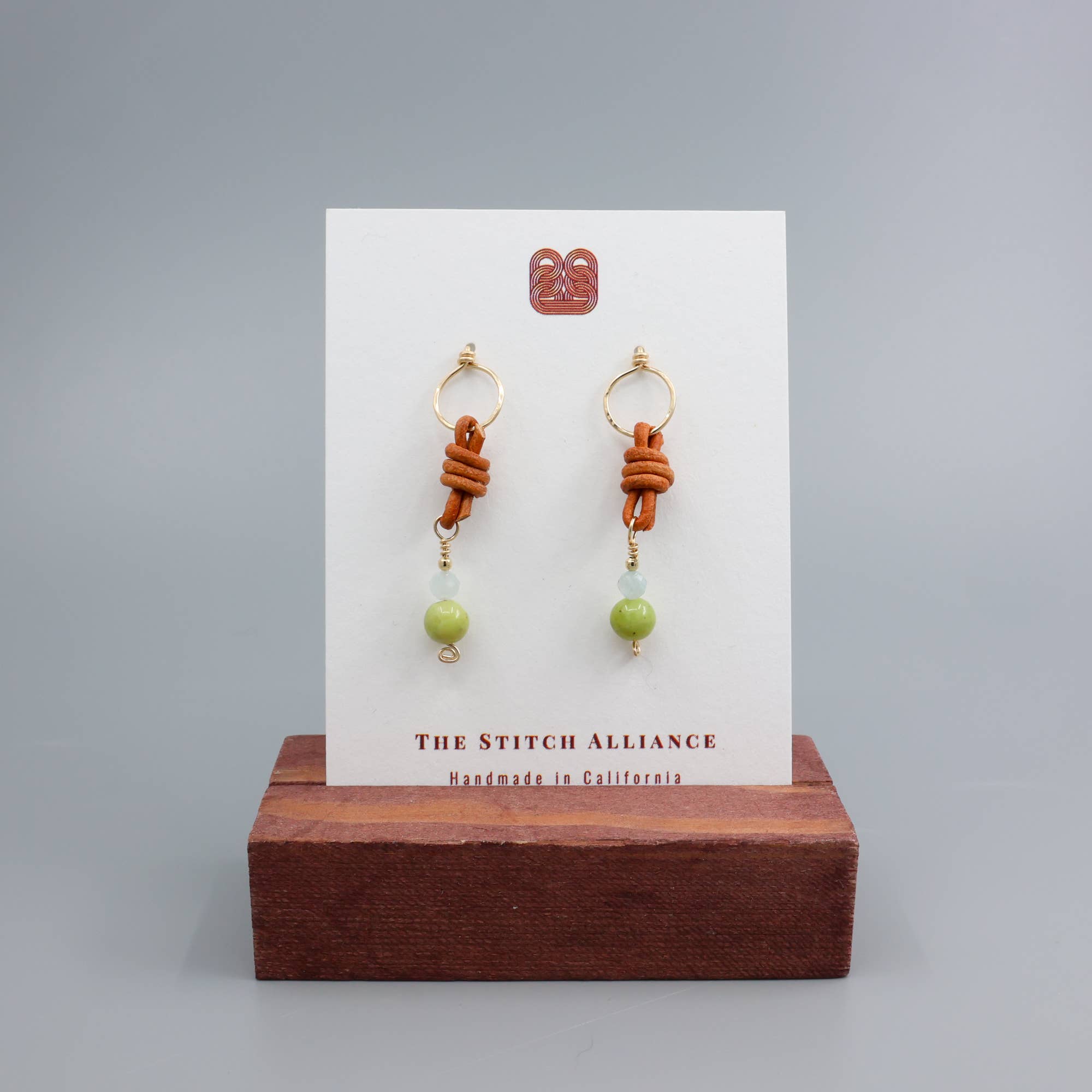 The Stitch Alliance - Wholesale Dangle Earrings - Peridot & Aquamarine Bead Earrings / 14k Gold Fill / Leather3