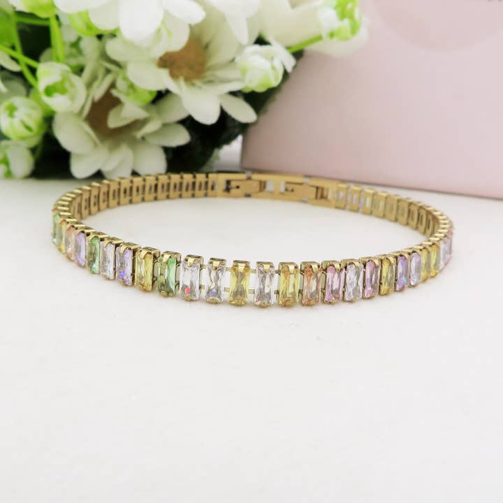 JULIANNE ~ BRACCIALE Tennis i ROSTFRITT STÅL med Kubisk Zirkonia Baguetteslipning för wholesale av Daemon srls