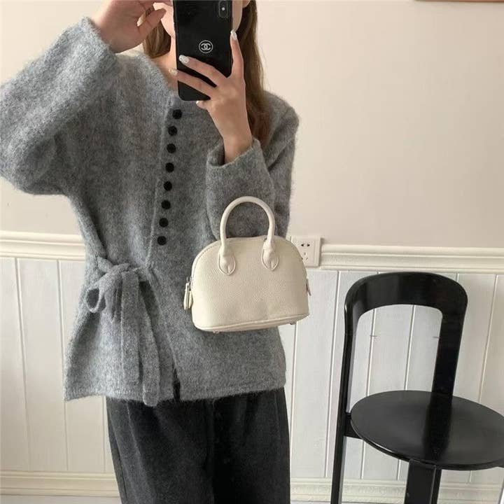 Oversized Solid Color Sweater With Tie Waist for wholesale by UZ Wholesale Store