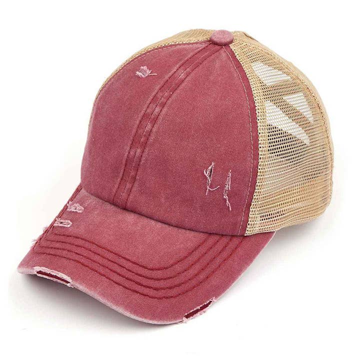 Fashion City - Wholesale Trucker Hat - Women's - Washed Denim with Crossed Elastic Band Mess Back Cap3