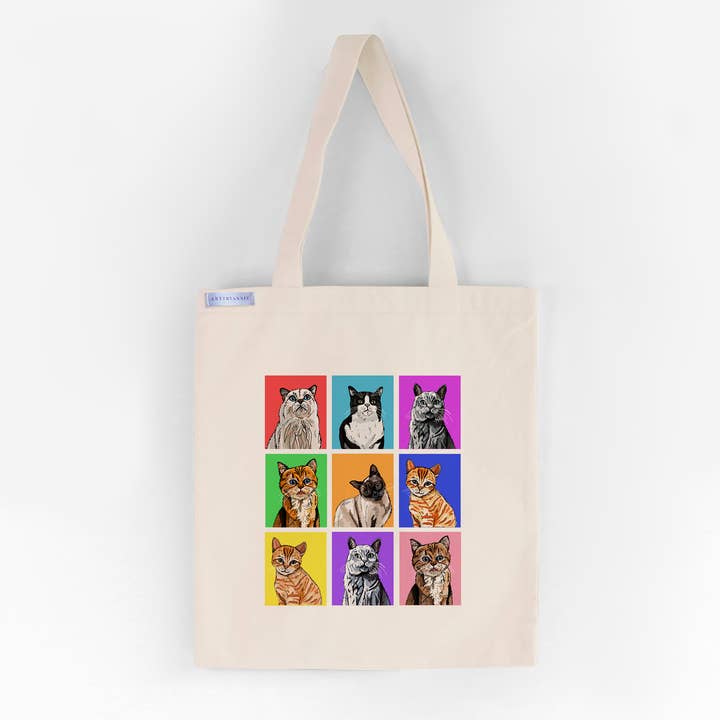 Cat Themed Printed Tote Bag for wholesale by Arttbyannie