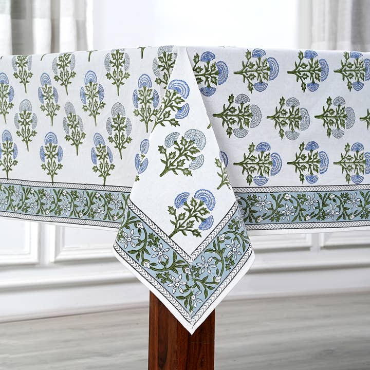 Tovaglia in cotone blu Mughal Buta - Decorazione a stampa a blocchi per la vendita all'ingrosso da parte di Fabricrush