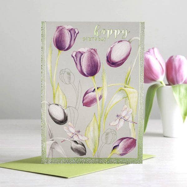 Deckled Edge Ltd - Wholesale Birthday Card - Happy Birthday Tulips Greeting Card