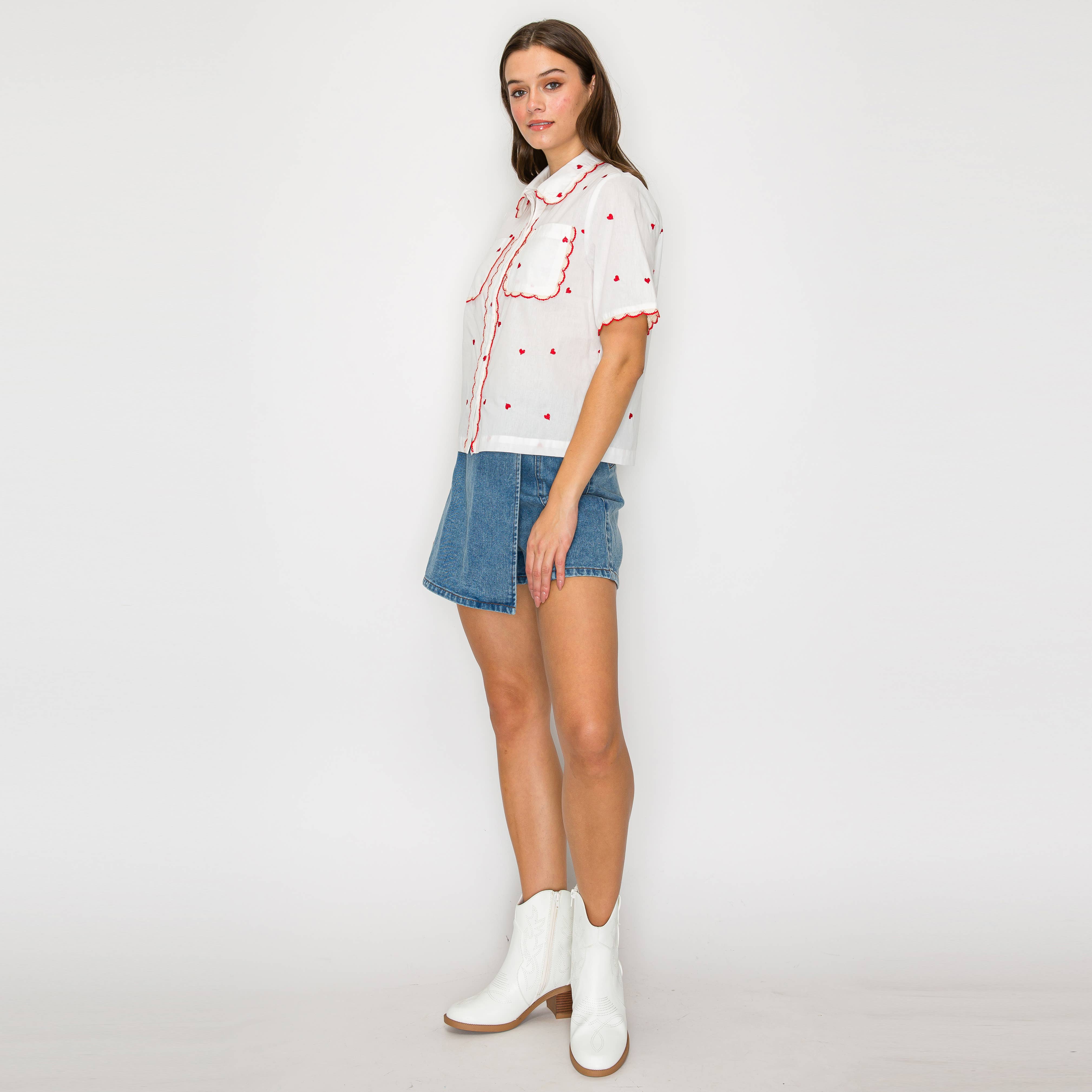 LoveWednesday - Wholesale Button Down Shirt - Women's - My Red Heart Shirts - LWT19632