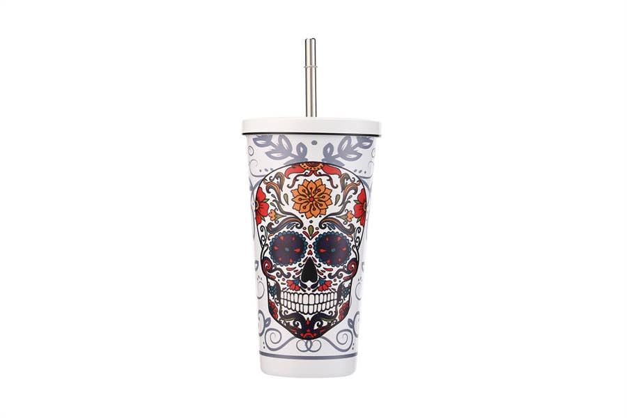 Nima Accessories Inc – wholesale Insulated mug/tumbler – Ladies  MARDI GRAS SKULL Printed Tumbler Cup1