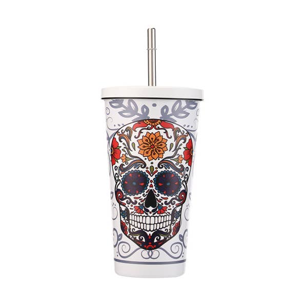 Nima Accessories Inc - Wholesale Insulated Mug/Tumbler - Ladies MARDI GRAS SKULL Printed Tumbler Cup1