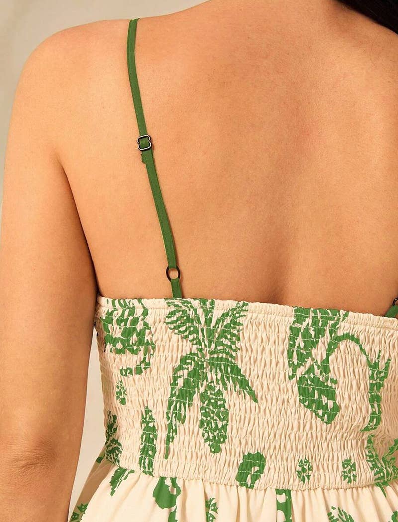 GREEN Tropical Print Maxi Dress with Spaghetti Straps for wholesale on Faire4