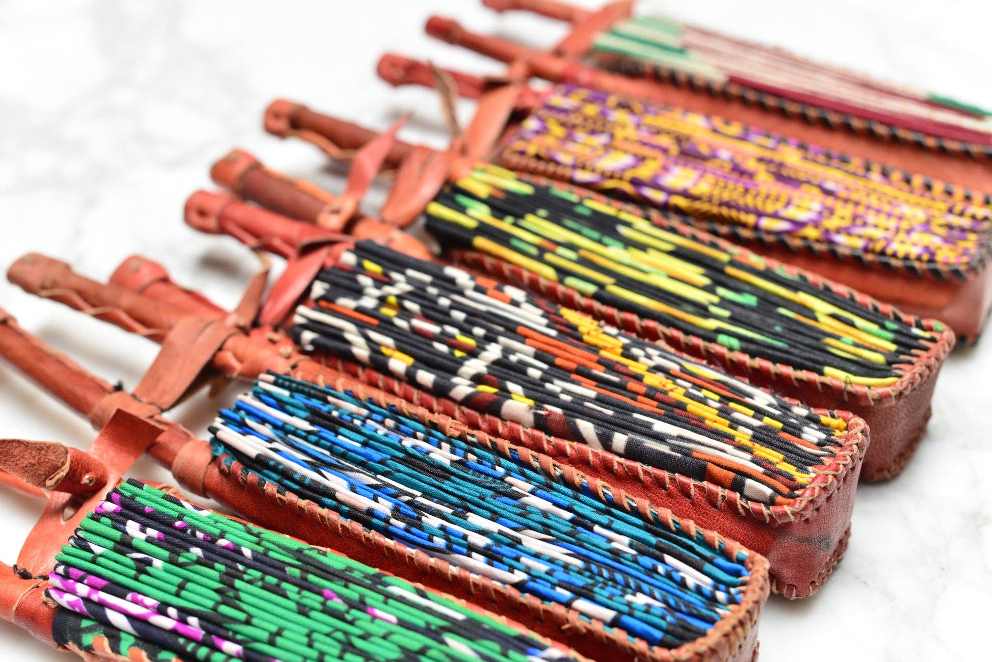 High crafty – wholesale Handheld folding fan – Colorful Fabric Fan | Handmade Folding Fan with Leather Hand3