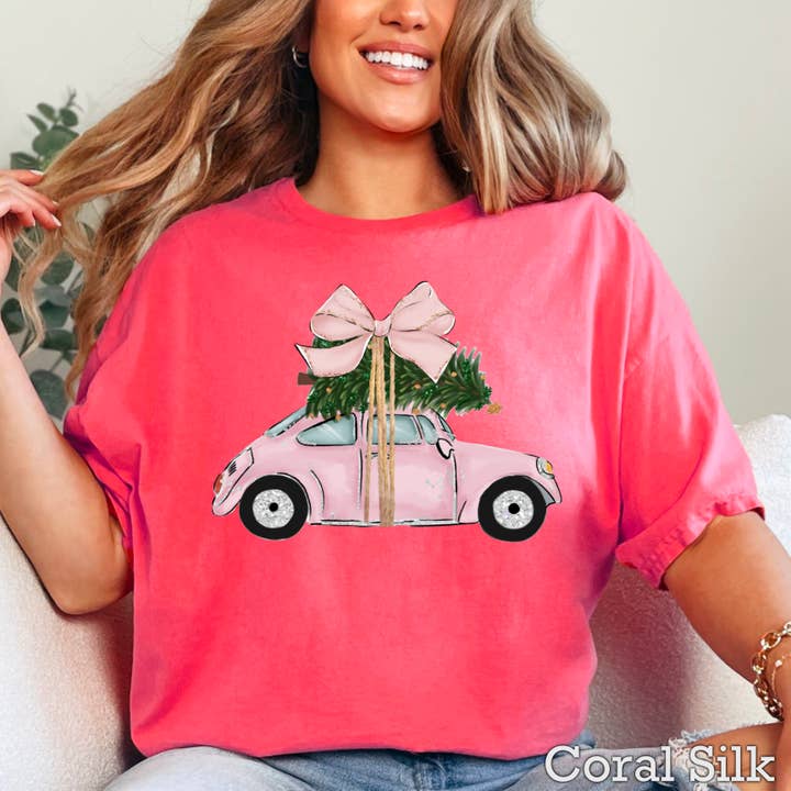 Shoppe SHC - Wholesale T-shirt (graphic) – women's - Pink Christmas Car Christmas 2025 Graphic Tee | Gildan7
