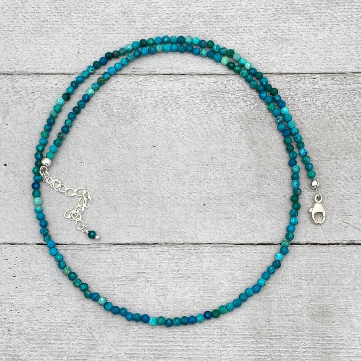 Colar de Contas de Crisocola Facetada e Prata de Lei por atacado de Sunlight Silver Jewelry