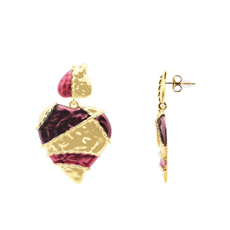 AMORINO SRL - Wholesale Dangle Earrings - ENAMELLED HEART DROP EARRINGS - YNK24100B7064