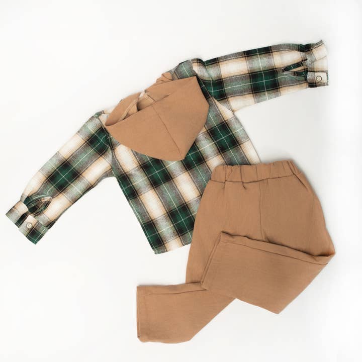 Charlie James Artisan Boutique - Wholesale Top & Pant Set - Kids - Forest Plaid Corduroy Set5