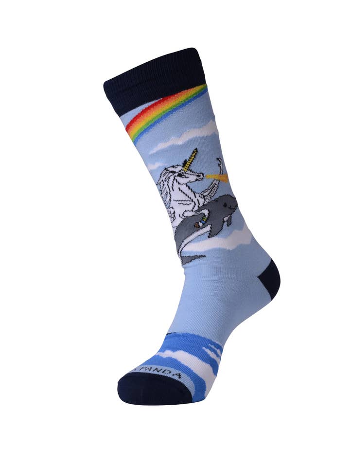 Sock Panda - Wholesale Socks - Unisex - Land of Dreams Socks - Fire Breathing Unicorn on a Dolphin!