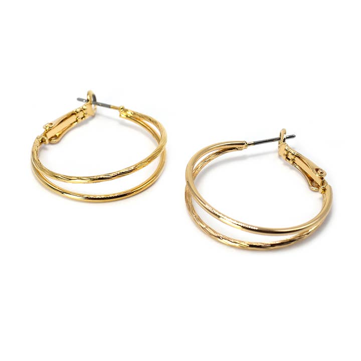 25mm Double Wire Round Hoop Ring Clip Closure Earrings for wholesale by StarryNYC