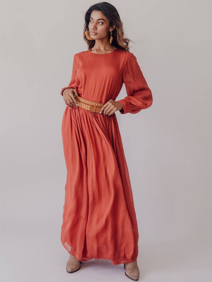 Michaela Maxi Long Dress Burnt Sienna for wholesale by Black Book The Label