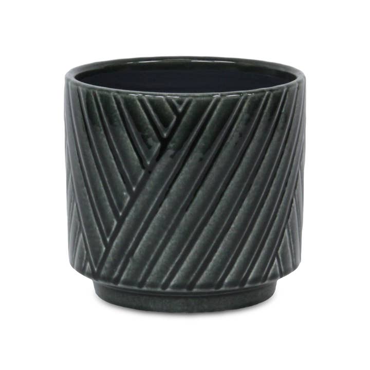 Cheungs Home Decor - Wholesale Plant Pot - Parlora Crossed Diagonal Pattern Ceramic Pot - Dark Gray
