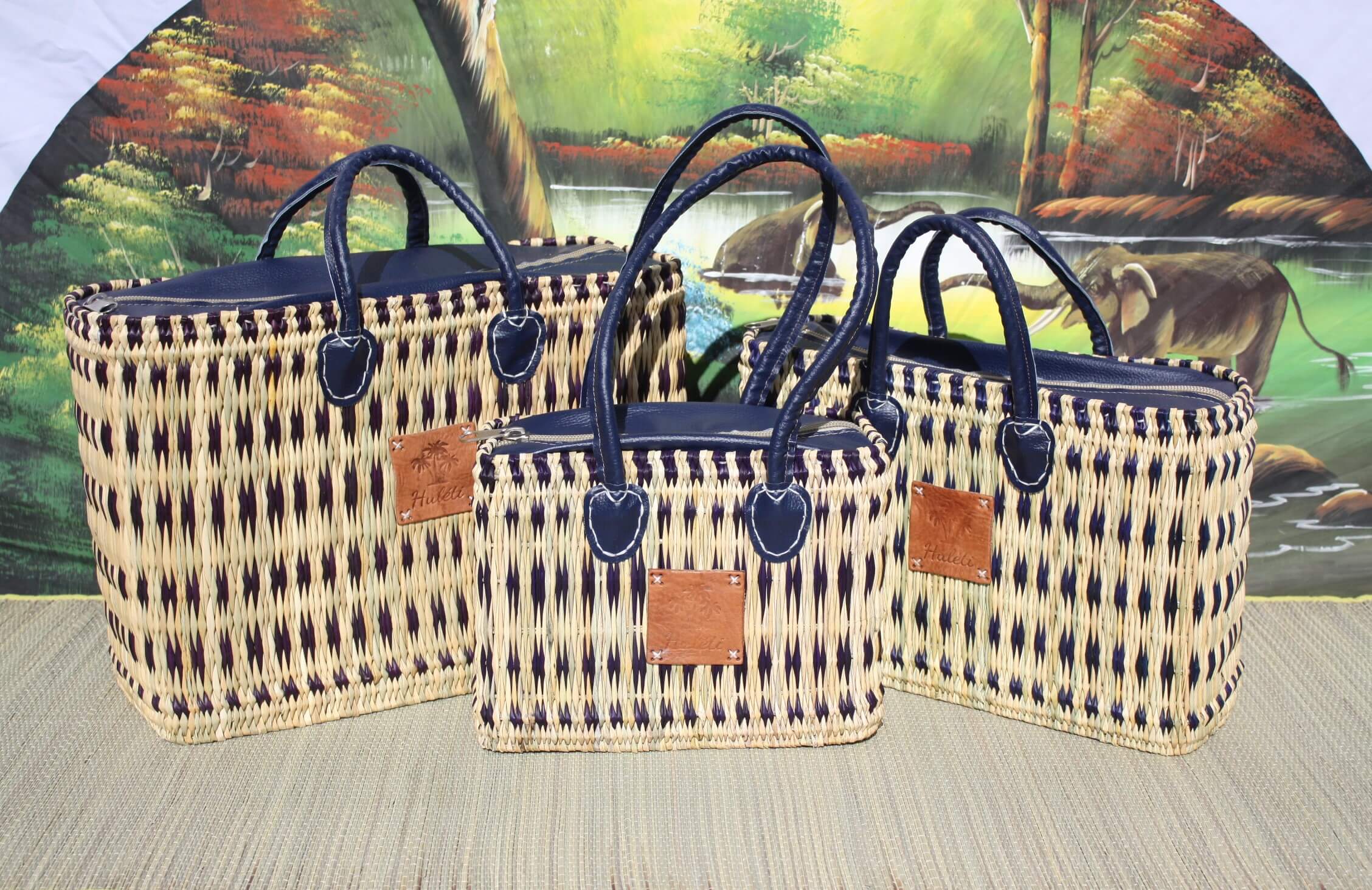 Boutique Huléti – Saco de mercearia/compras por atacado – Cesta Azul Marroquina com Fecho de Zíper - Alças Curtas e Longas para Compras, Mercado, Trabalho e Praia5