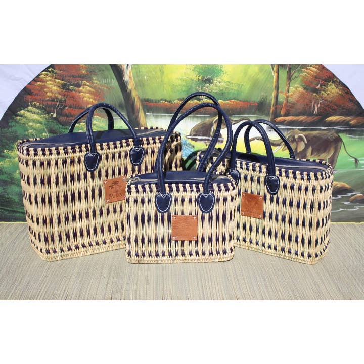 Boutique Huléti – Saco de mercearia/compras por atacado – Cesta Azul Marroquina com Fecho de Zíper - Alças Curtas e Longas para Compras, Mercado, Trabalho e Praia5