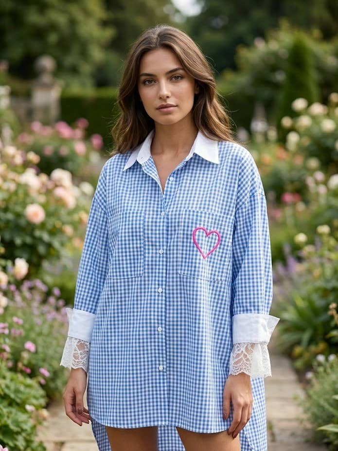 Plaid blouse with heart detail for wholesale by VICTORIA&ISAAC