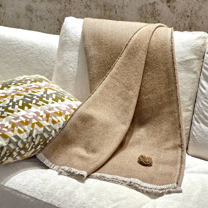 Plaid MAXI NATURALE - Cashmere Wool - camel color WITHOUT DYE for wholesale by Bottoli