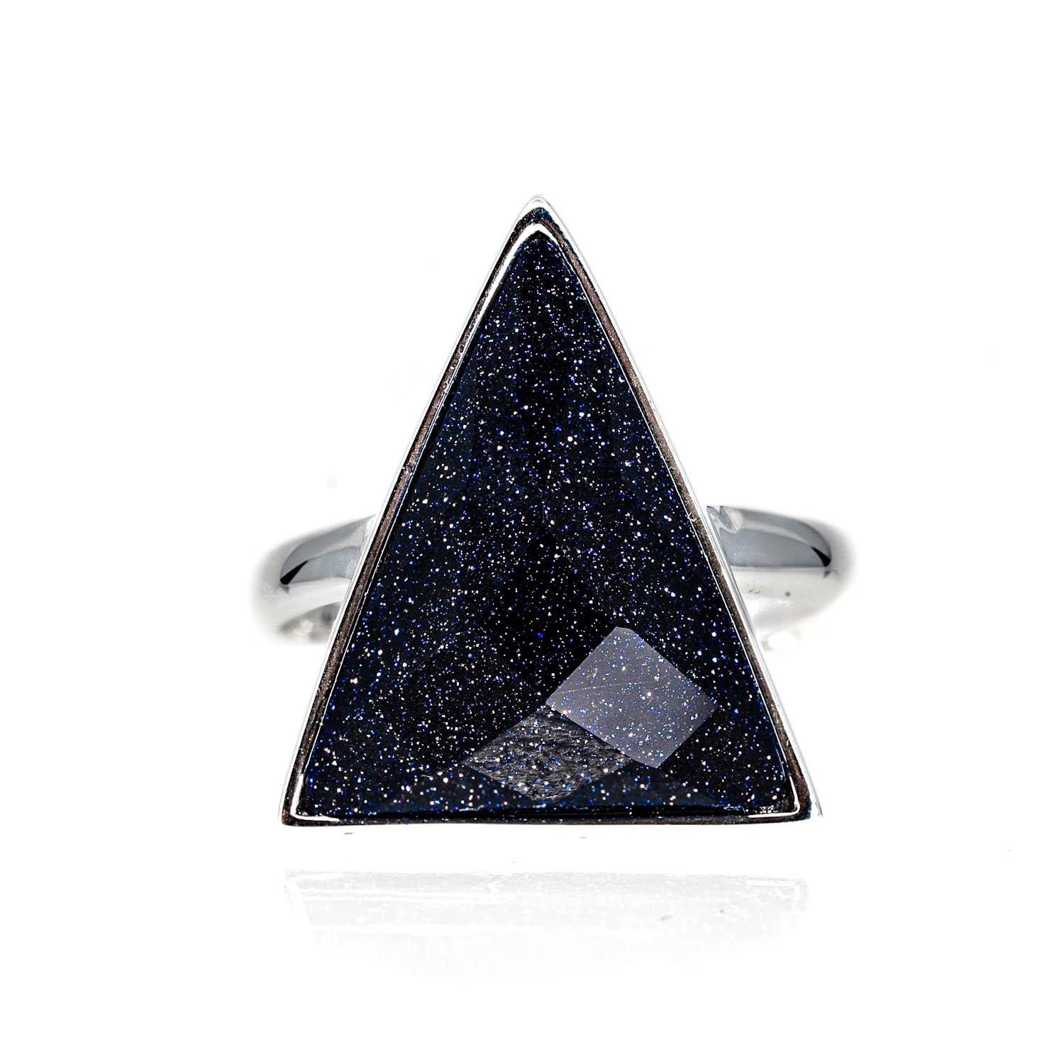 Black Feather Design – wholesale Cocktail/statement ring – Geometric Blue Goldstone Ring - 925 Silver - Adjustable