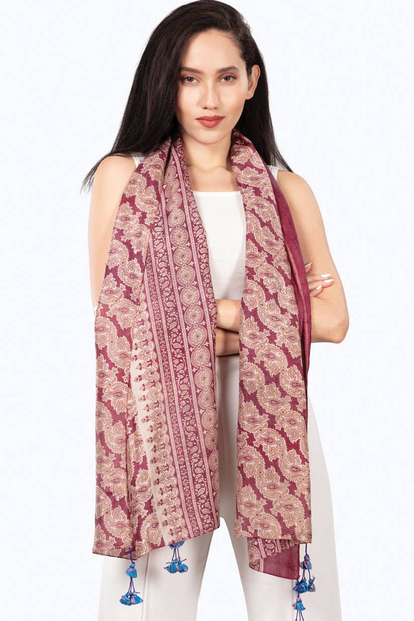 Sevya Handmade - Wholesale Scarf - Women's - Up-Cycled Silk Sari Tassel Scarves11
